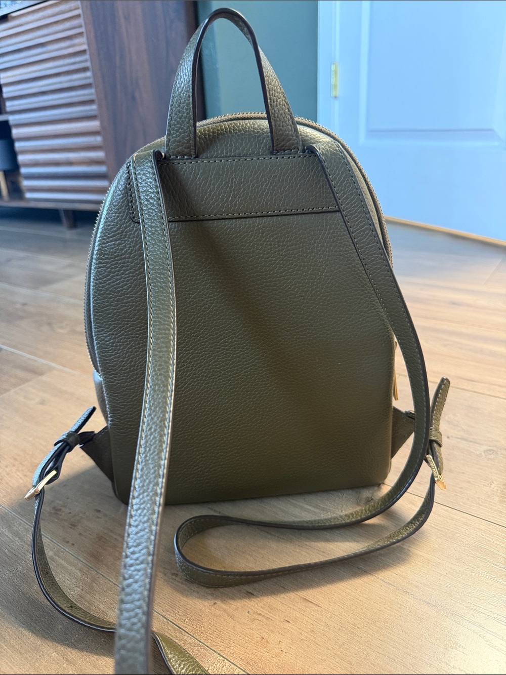 Michael Kors Olive Pebbled Leather Mini Backpack with Gold Hardware - Picture 2 of 3